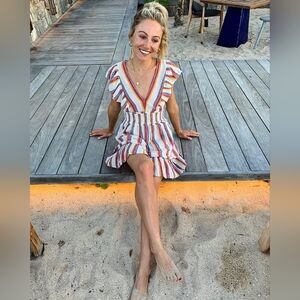 SAYLOR Tulsi Pink Striped Colorful Ruffle Smocked Tiered Cotton Mini Dress Small